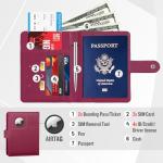 Rose Red RFID Passport Holder with AirTag Slot