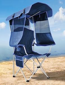 Folding Beach Chair with Canopy and Cup Holder
