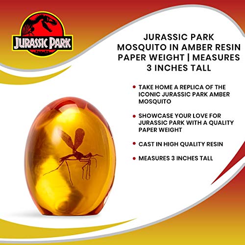 Jurassic Park Mosquito In Amber Resin Prop Replica | Official Jurassic Park Collectible Paper Weight | Measures 3 Inches Tall
