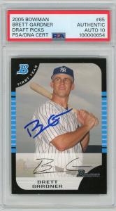 Brett Gardner 2005 Bowman Rookie Card PSA 10 Auto