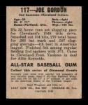 1949 Leaf Joe Gordon Rookie Card #117