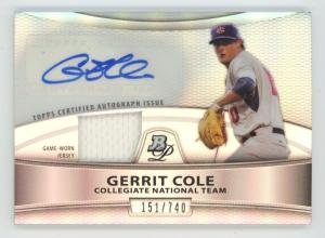 Gerrit Cole 2010 Bowman Platinum Refractor Auto Jersey