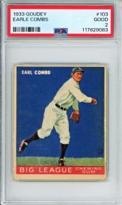 1933 Goudey Earle Combs Baseball Card #103