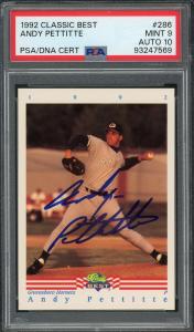 1992 Andy Pettitte Signed Rookie Card PSA 9/10