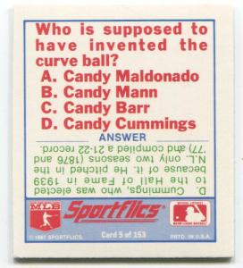 1987 Sportflics Trivia Insert #5 Candy Cummings