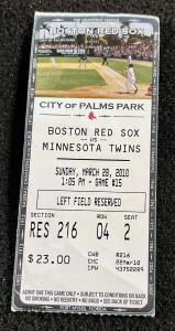 Red Sox Twins 2010 Ticket Stub - Ortiz Homer