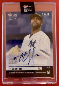 2019 CC Sabathia Autograph /49 Topps Now Card