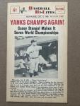 1960 NU-CARD Hi-Lites Casey Stengel Yankees Card