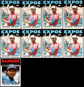 1986 George Wright (9) Card Lot - Rare Find