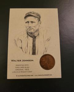 Walter Johnson Autographed 1915 Wheat Penny Card