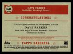 Dave Parker 2021 Topps Chrome Autograph Card