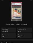 Lou Gehrig 1934 Goudey #61 PSA 6 Card