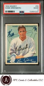 1934 Goudey Hank Greenberg #62 PSA 2 Card