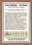 Lou Gehrig 1927 Yankees Murderers Row Card