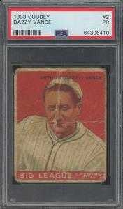 1933 Goudey Dazzy Vance #2 PSA 1 Card