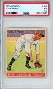 1933 Goudey Joe Cronin Baseball Card #189
