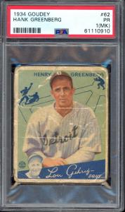 1934 Goudey Hank Greenberg Rookie Baseball Card