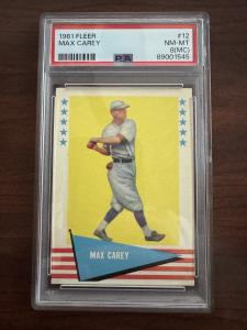 1961 Fleer Max Carey Pirates Card - PSA 8