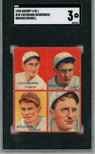 1935 Goudey Cochrane Gehringer Bridges Rogell Card
