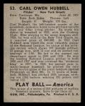 1939 Play Ball Baseball Card #53 Carl Hubbell