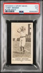 Chief Bender 1916 M101-4 Blank Back Card