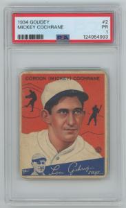 1934 Goudey Mickey Cochrane PSA 1 #2 Card