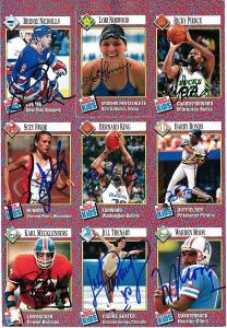 Barry Bonds, Warren Moon, Bernard King Signed Card Sheet