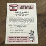 #83 Joe McCarthy Yankees Shakey's Pizza Card