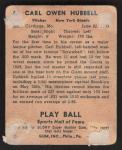 1941 Play Ball Carl Hubbell Baseball Card