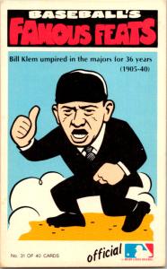 1972 Fleer Bill Klem Baseball Card #31