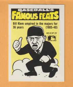 Bill Klem 1986 Fleer Team Sticker Set