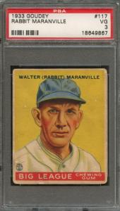 1933 Goudey #117 Rabbit Maranville PSA 3 Card