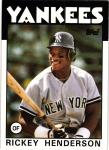 1986 Topps Rickey Henderson #500 Yankees Card
