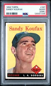 1958 Topps Sandy Koufax Card #187 PSA 2