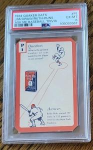 Babe Ruth 1934 Quaker Oats Baseball Card