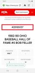 Bob Feller Ohio Baseball Hall of Fame Card