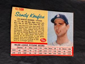1962 Post Sandy Koufax #109 Handcut Red Grid