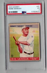 1933 Goudey Heinie Manush Washington Senators Card