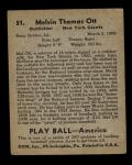 1939 Play Ball Mel Ott NY Giants Card