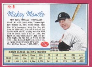1962 Cereal Card #5 Mickey Mantle Yankees