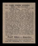 1939 Play Ball Carl Hubbell Baseball Card