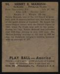 1939 Play Ball Heinie Manush Pirates Card
