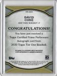 2020 Topps Tier One David Cone Autograph /299