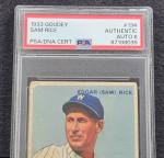 1933 Sam Rice Signed Goudey Baseball Card