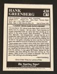 1992 Conlon Collection Hank Greenberg Baseball Card