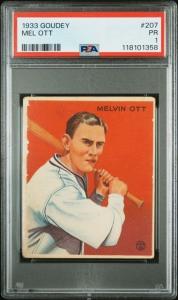 1933 Goudey Mel Ott #207 Baseball Card