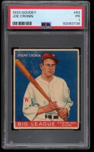 1933 Goudey Joe Cronin Baseball Card #63
