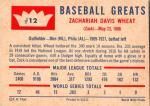 1960 Fleer Zack Wheat Baseball Card #12