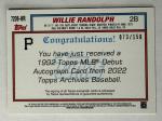 2022 Topps Archives Willie Randolph Purple Auto 073/150