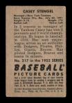 1952 Bowman Casey Stengel #217 Sports Card